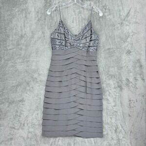 Chetta B Dress 8 Silk Beaded Bodycon Tiered Evening Cocktail Sweetheart Event